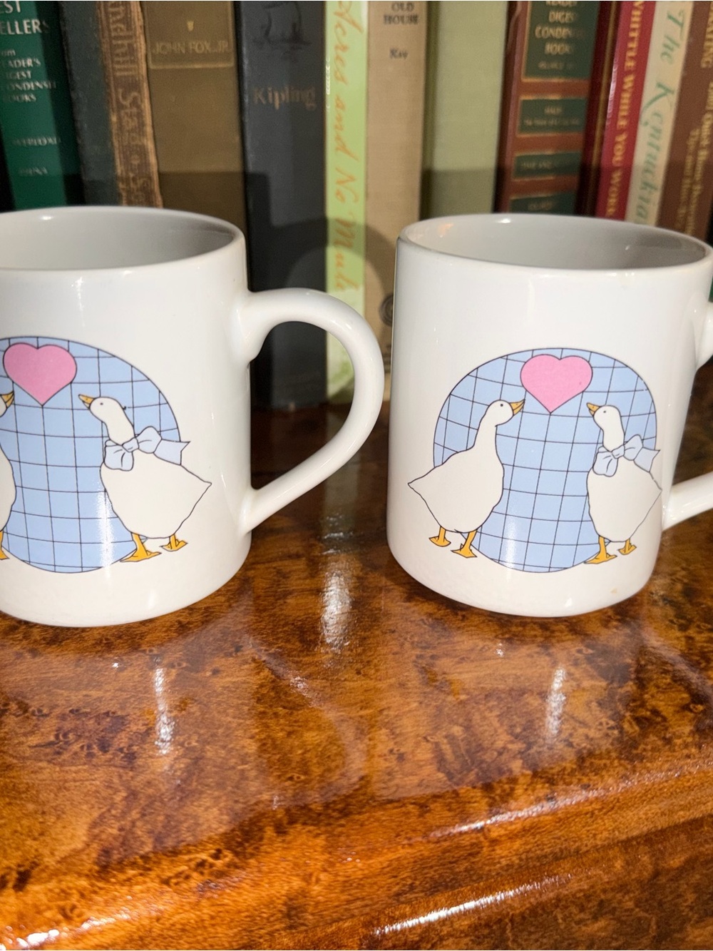 White Duck Pattern Ceramic Coffee Mug - Set of 2 - cottagecore